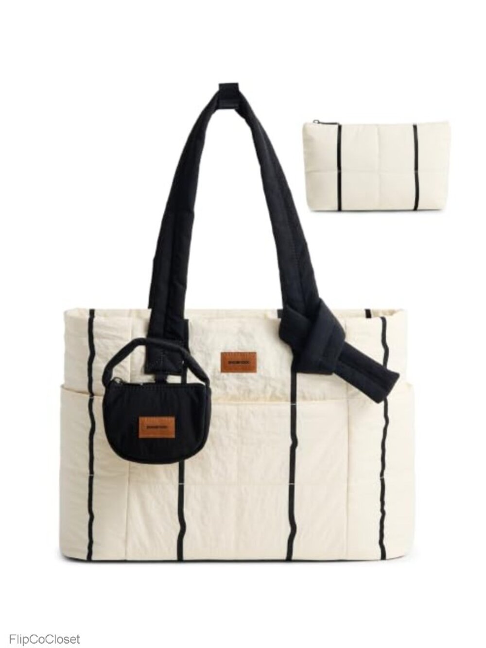 Quilted Puffer Tote Bag Lightweight Large Tote with Mini Pouch Luggage Sleeve